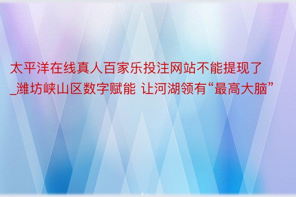 太平洋在线真人百家乐投注网站不能提现了_潍坊峡山区数字赋能 让河湖领有“最高大脑”