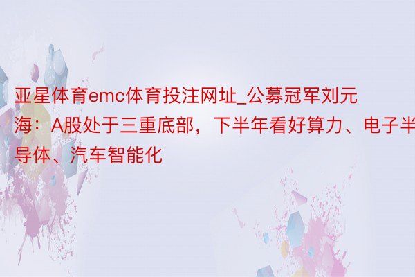 亚星体育emc体育投注网址_公募冠军刘元海：A股处于三重底部，下半年看好算力、电子半导体、汽车智能化