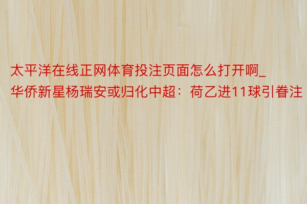 太平洋在线正网体育投注页面怎么打开啊_华侨新星杨瑞安或归化中超：荷乙进11球引眷注